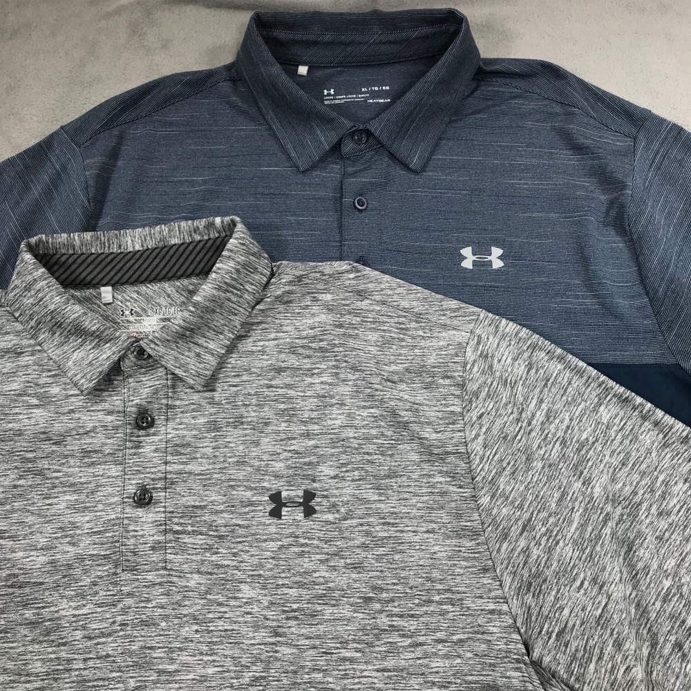 Under Armour Polo Shirts Men's XL Blue Grey HeatGear Lot of 2 Short Sleeve